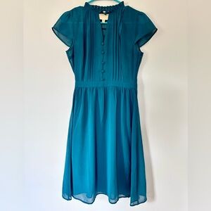 Modcloth Teal Ruffled Collar Dress button front sheer with matching slip size xs